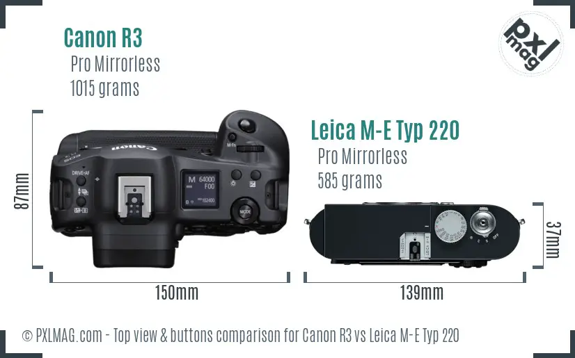 Canon R3 vs Leica M-E Typ 220 top view buttons comparison