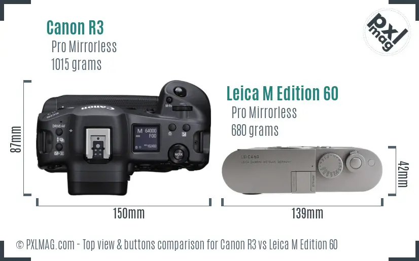 Canon R3 vs Leica M Edition 60 top view buttons comparison
