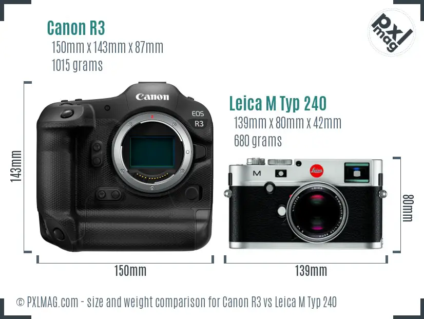 Canon R3 vs Leica M Typ 240 size comparison