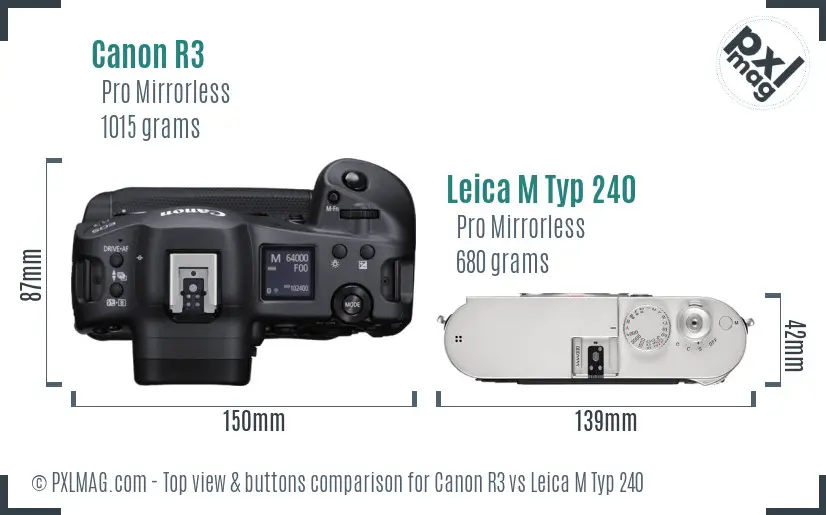 Canon R3 vs Leica M Typ 240 top view buttons comparison