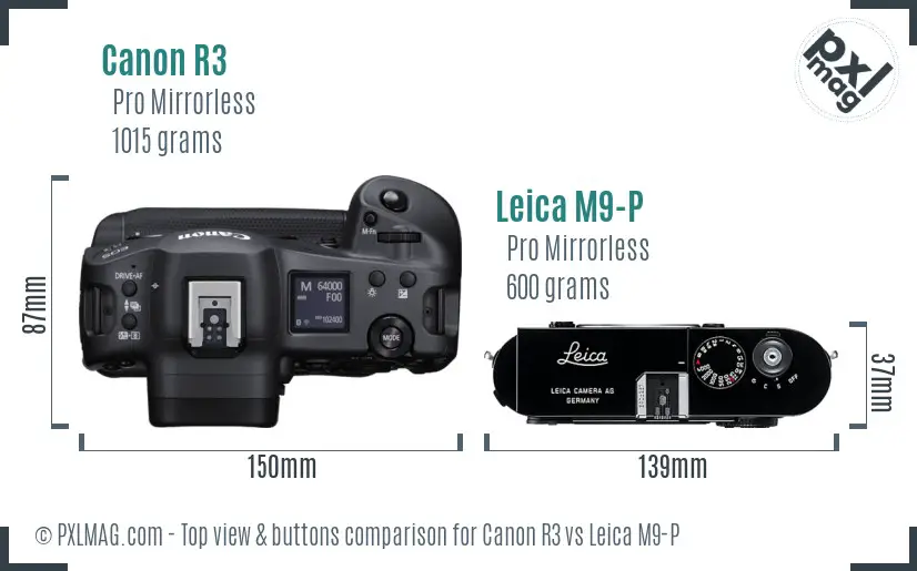 Canon R3 vs Leica M9-P top view buttons comparison