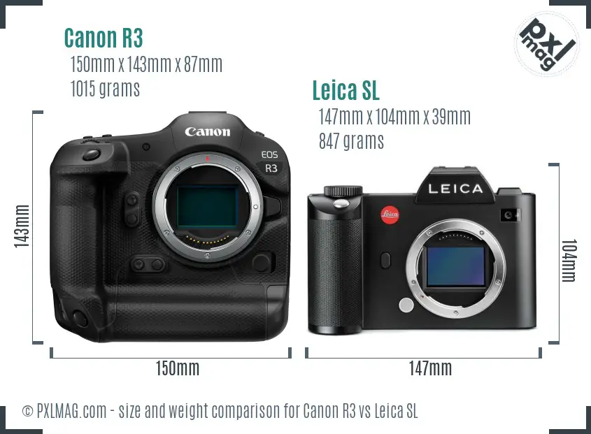Canon R3 vs Leica SL size comparison