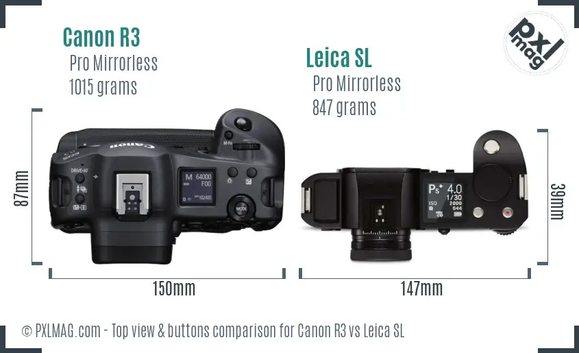 Canon R3 vs Leica SL top view buttons comparison