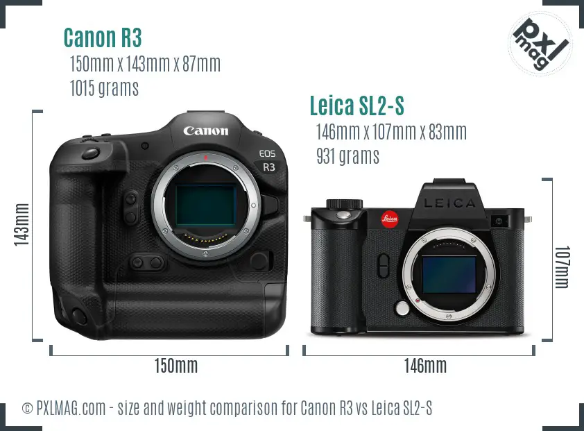 Canon R3 vs Leica SL2-S size comparison