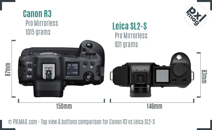 Canon R3 vs Leica SL2-S top view buttons comparison
