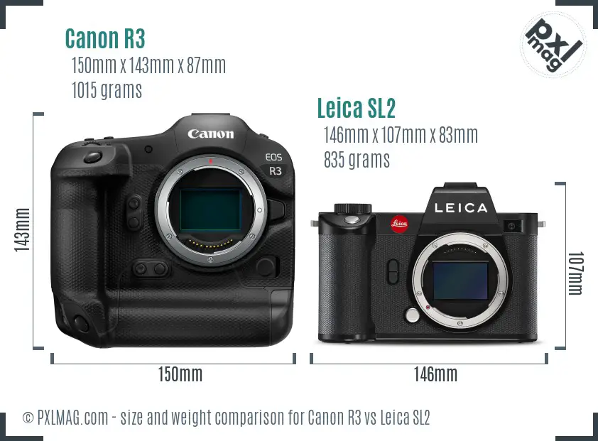 Canon R3 vs Leica SL2 size comparison