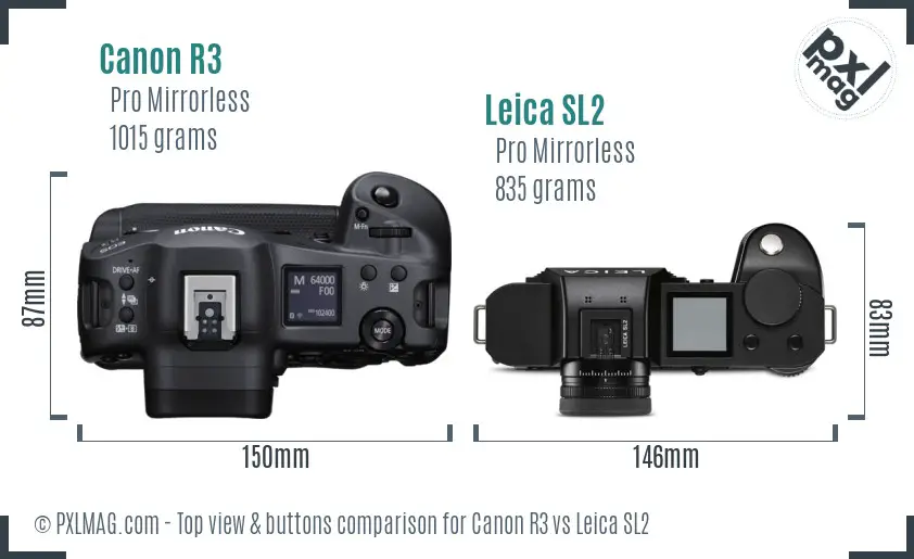 Canon R3 vs Leica SL2 top view buttons comparison