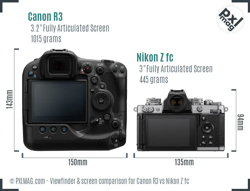 Canon R3 vs Nikon Z fc Screen and Viewfinder comparison