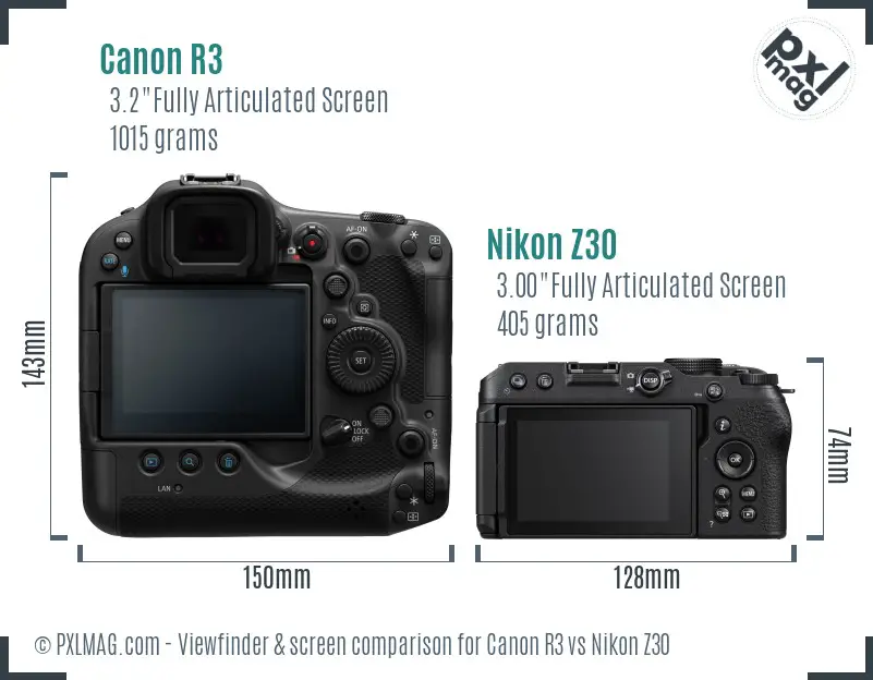 Canon R3 vs Nikon Z30 Screen and Viewfinder comparison