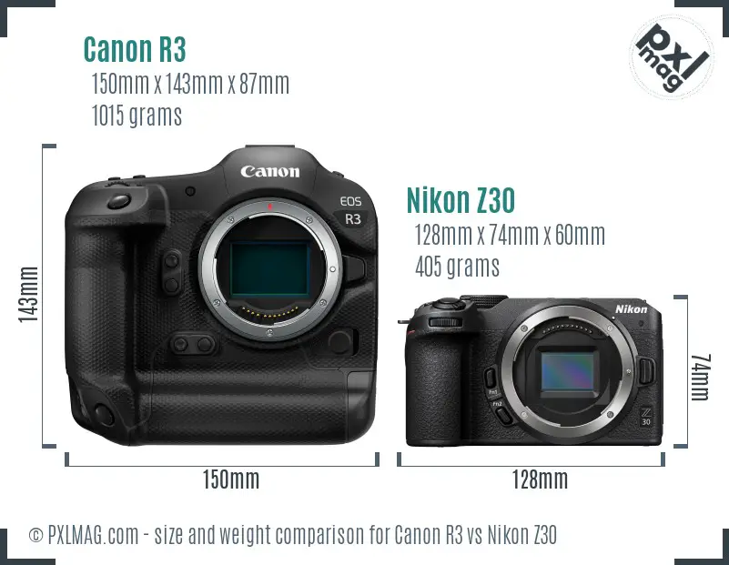 Canon R3 vs Nikon Z30 size comparison