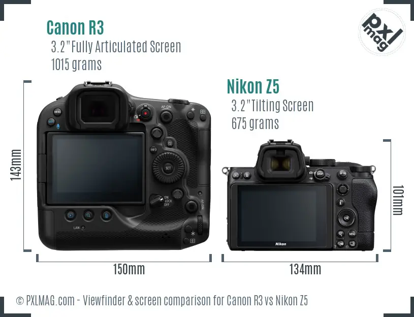 Canon R3 vs Nikon Z5 Screen and Viewfinder comparison