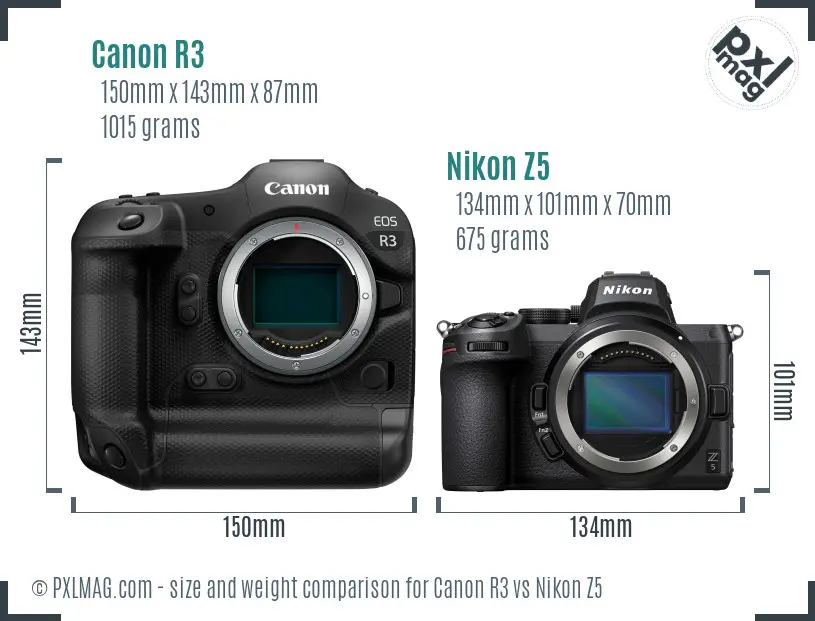 Canon R3 vs Nikon Z5 size comparison