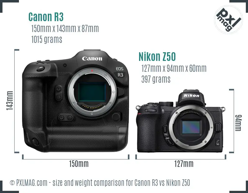 Canon R3 vs Nikon Z50 size comparison