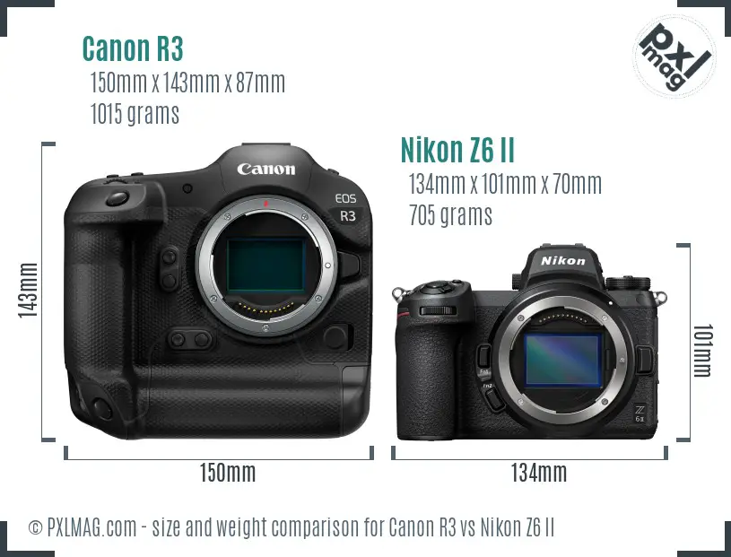 Canon R3 vs Nikon Z6 II size comparison
