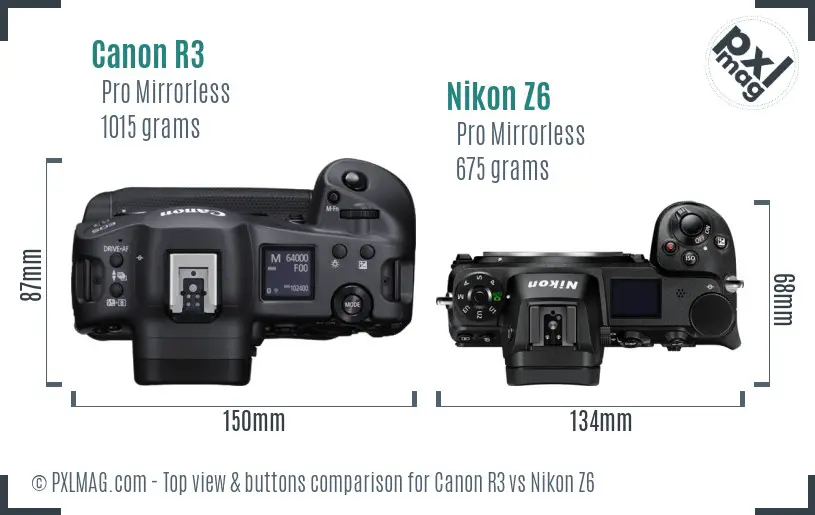 Canon R3 vs Nikon Z6 top view buttons comparison