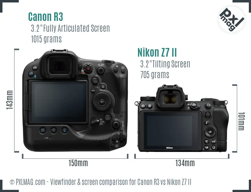 Canon R3 vs Nikon Z7 II Screen and Viewfinder comparison
