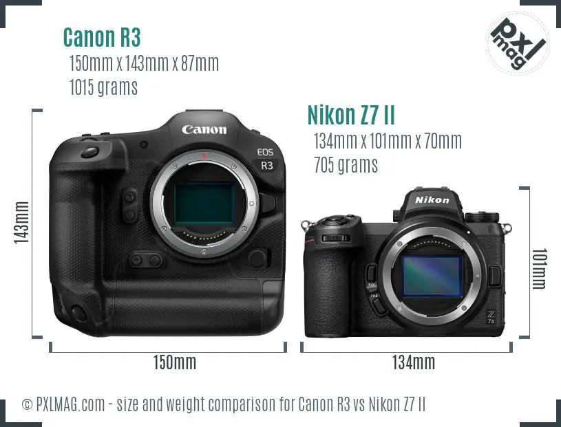 Canon R3 vs Nikon Z7 II size comparison