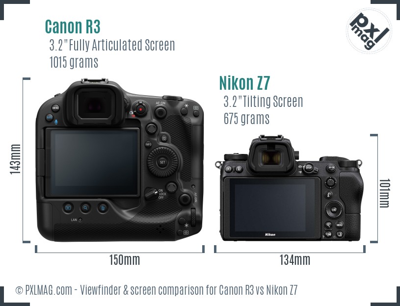 Canon R3 vs Nikon Z7 Screen and Viewfinder comparison