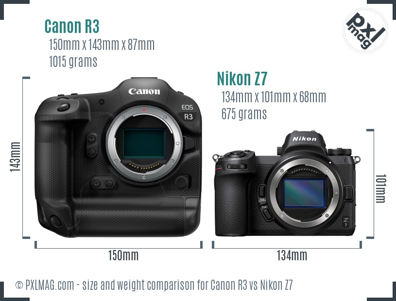 Canon R3 vs Nikon Z7 size comparison