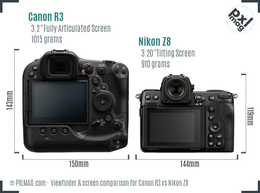 Canon R3 vs Nikon Z8 Screen and Viewfinder comparison