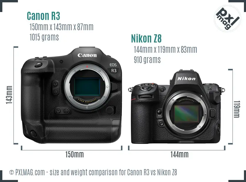 Canon R3 vs Nikon Z8 size comparison