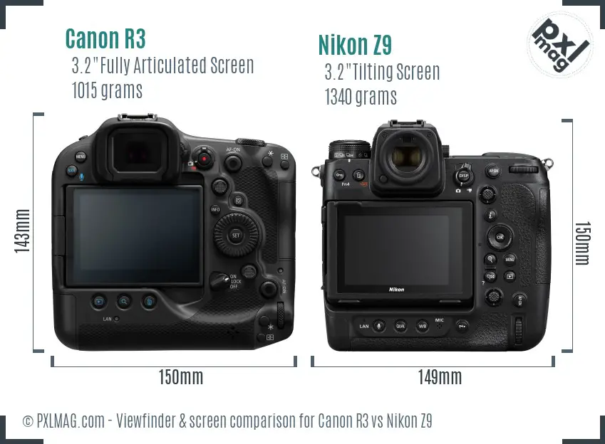 Canon R3 vs Nikon Z9 Screen and Viewfinder comparison