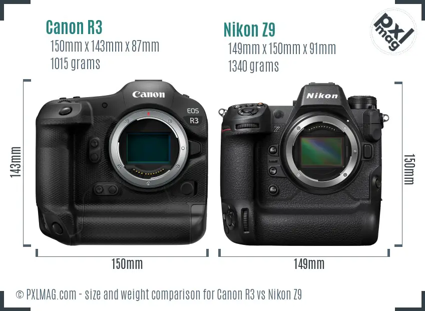 Canon R3 vs Nikon Z9 size comparison