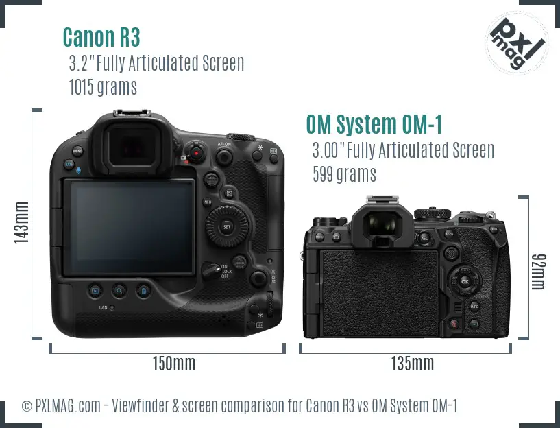 Canon R3 vs OM System OM-1 Screen and Viewfinder comparison