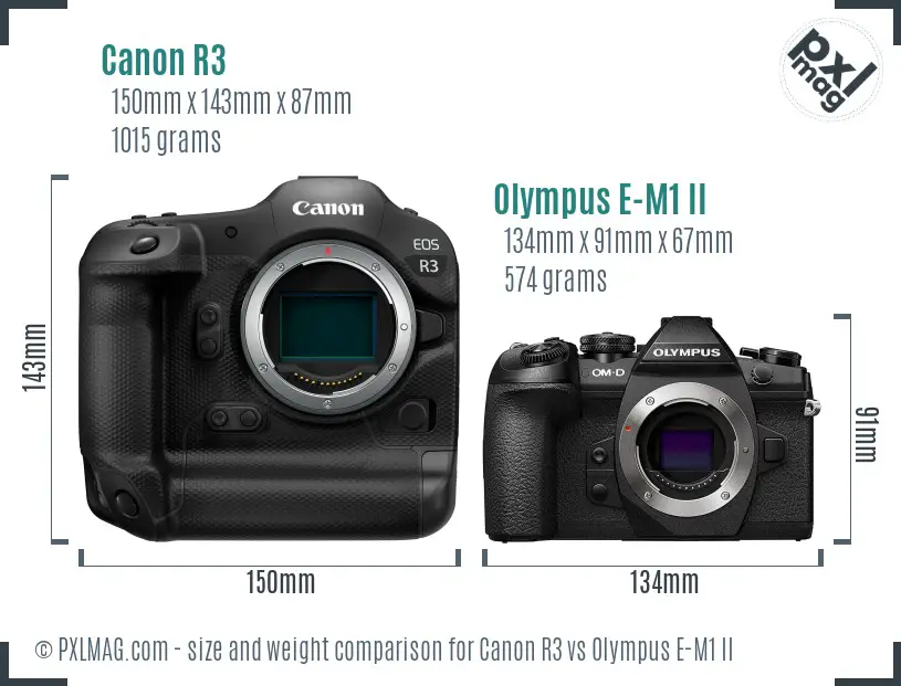 Canon R3 vs Olympus E-M1 II size comparison