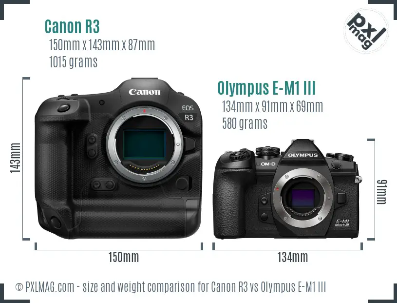Canon R3 vs Olympus E-M1 III size comparison