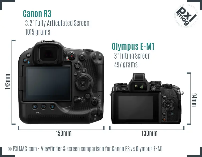 Canon R3 vs Olympus E-M1 Screen and Viewfinder comparison