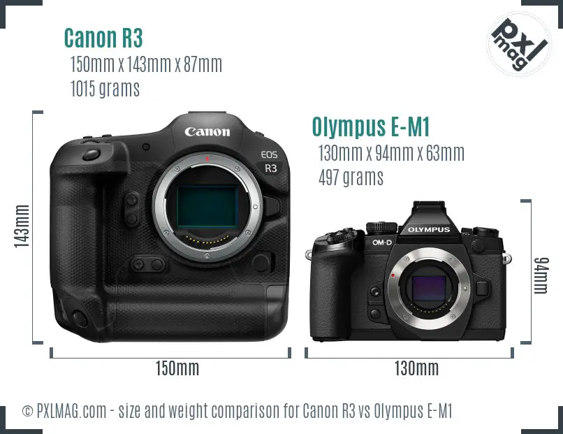Canon R3 vs Olympus E-M1 size comparison