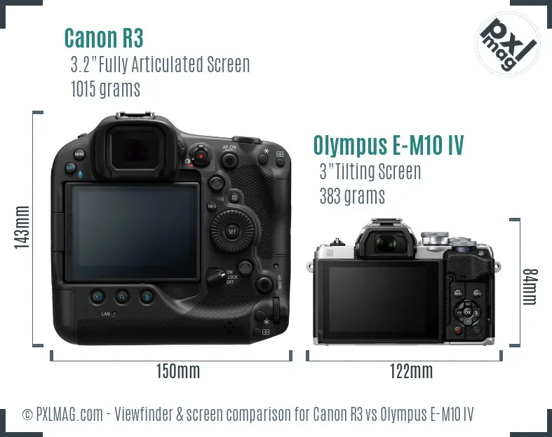 Canon R3 vs Olympus E-M10 IV Screen and Viewfinder comparison