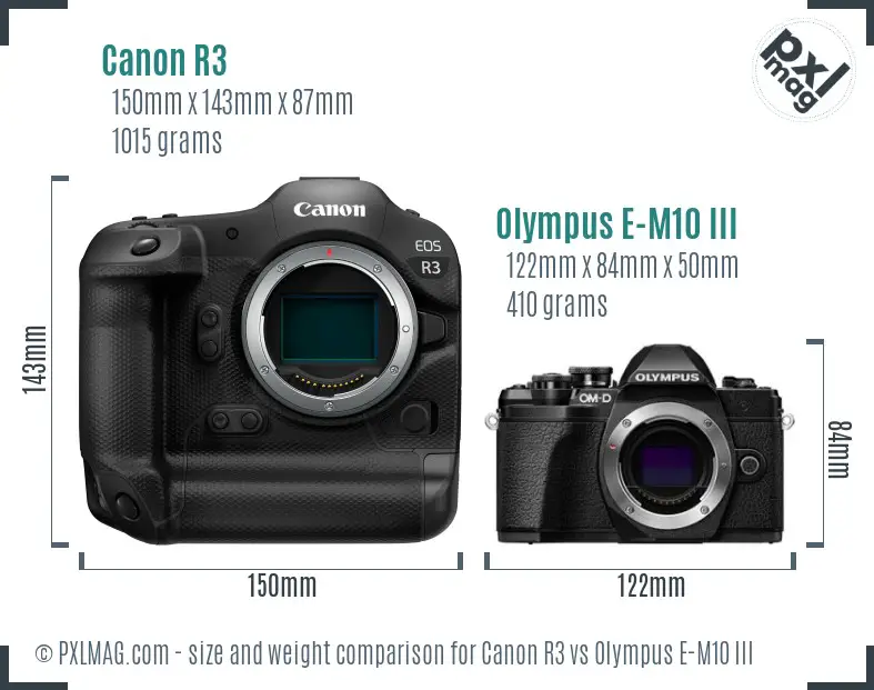 Canon R3 vs Olympus E-M10 III size comparison Canon R3 vs Olympus E-M10 III size comparison
