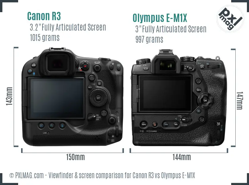 Canon R3 vs Olympus E-M1X Screen and Viewfinder comparison