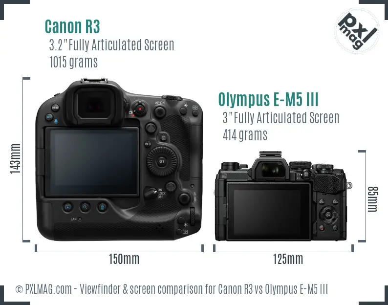 Canon R3 vs Olympus E-M5 III Screen and Viewfinder comparison