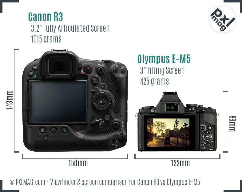 Canon R3 vs Olympus E-M5 Screen and Viewfinder comparison