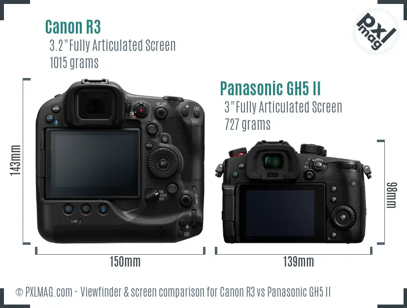 Canon R3 vs Panasonic GH5 II Screen and Viewfinder comparison