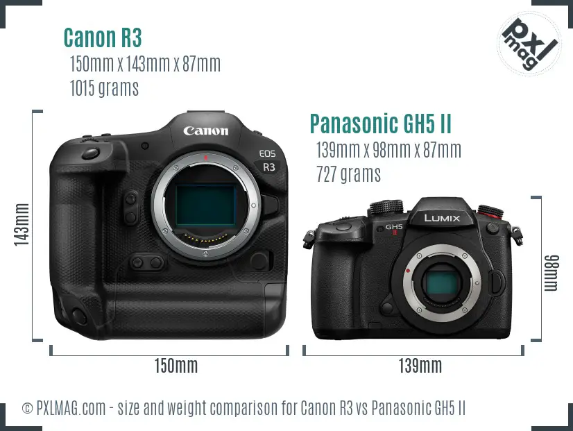 Canon R3 vs Panasonic GH5 II size comparison