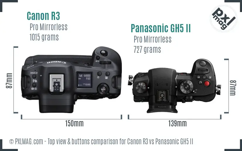 Canon R3 vs Panasonic GH5 II top view buttons comparison