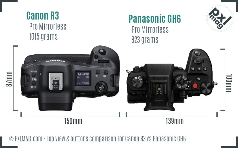 Canon R3 vs Panasonic GH6 top view buttons comparison