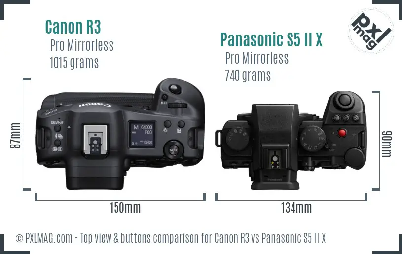 Canon R3 vs Panasonic S5 II X top view buttons comparison