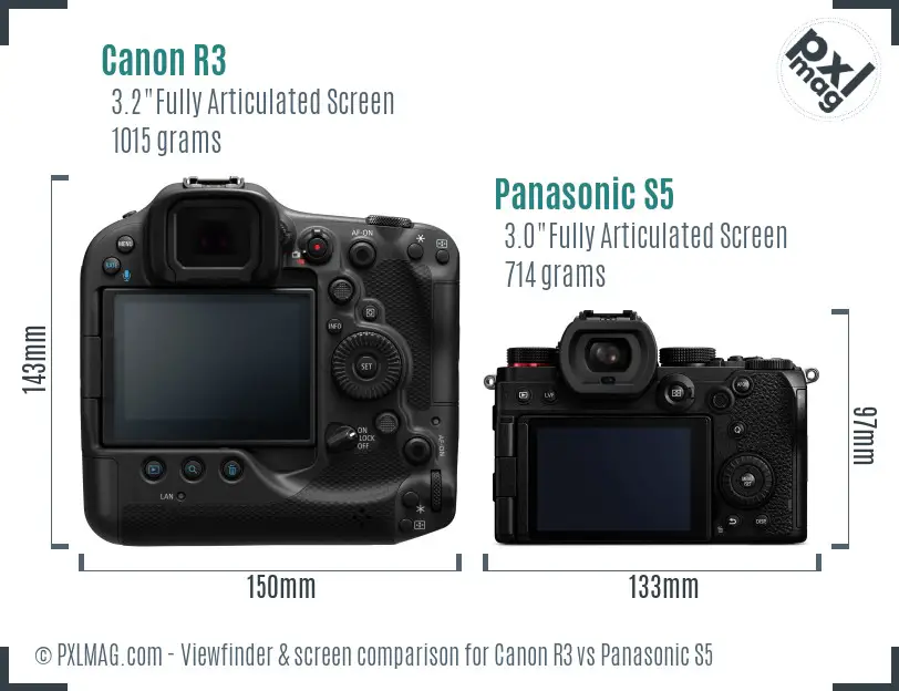 Canon R3 vs Panasonic S5 Screen and Viewfinder comparison