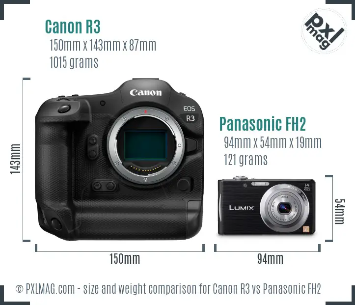 Canon R3 vs Panasonic FH2 size comparison