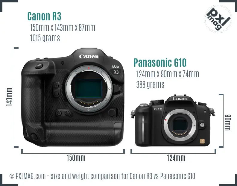 Canon R3 vs Panasonic G10 size comparison