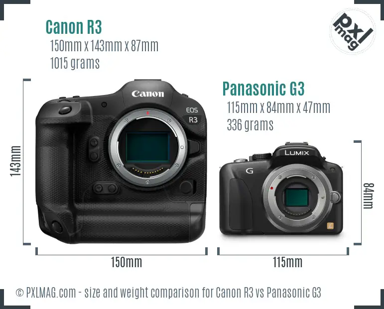 Canon R3 vs Panasonic G3 size comparison