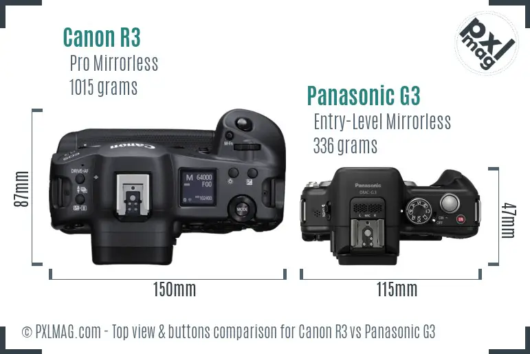 Canon R3 vs Panasonic G3 top view buttons comparison