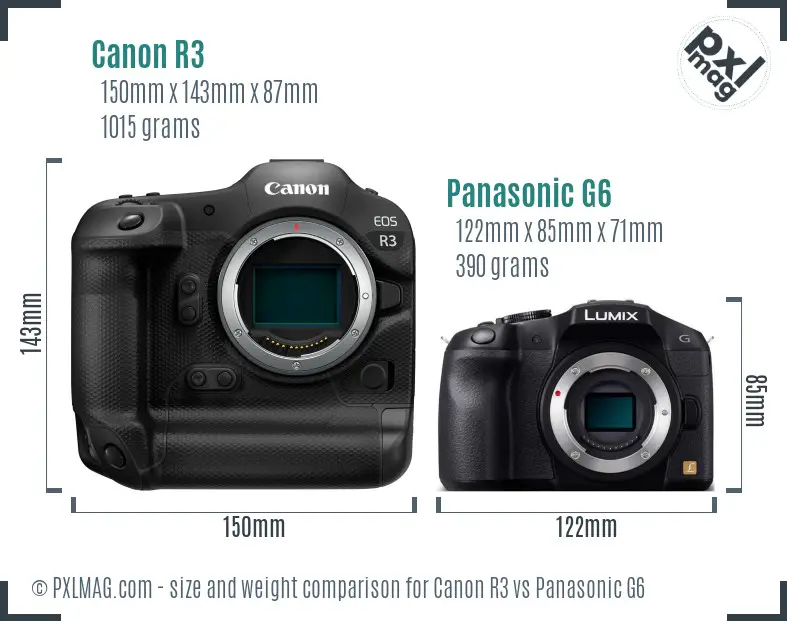 Canon R3 vs Panasonic G6 size comparison