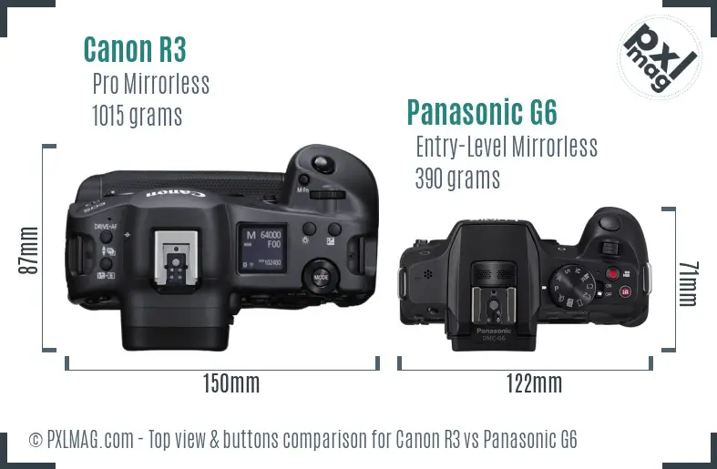 Canon R3 vs Panasonic G6 top view buttons comparison