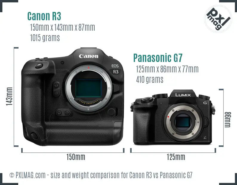 Canon R3 vs Panasonic G7 size comparison Canon R3 vs Panasonic G7 size comparison